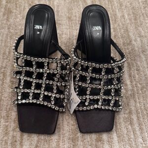 NEW NEVER WORN Zara Black Crystal Embellished Heels